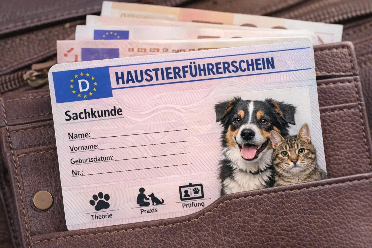 Ein "Haustierführerschein" mit Sachkunde-Nachweis für Hunde und Katzen, ausgestellt in Deutschland.
